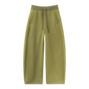 加绒加厚弯刀裤女25冬季新款抽绳运动香蕉裤绿色休闲阔腿裤卫裤