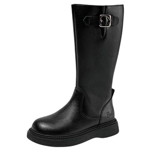 芭比童鞋女童靴子2025新款秋冬季加绒高筒皮靴女孩棉靴儿童长筒靴