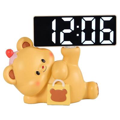 奶油风可爱小熊桌面时钟摆件闹钟摆台式钟表摆放式卧室家居装饰品