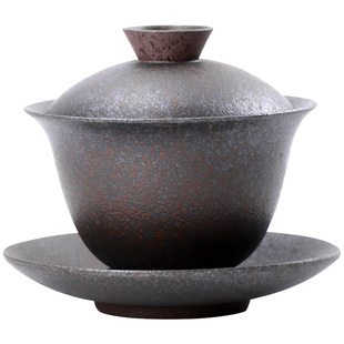 碌心 复古粗陶盖碗窑变岩苔烧功夫茶具茶碗家用办公泡茶三才盖碗