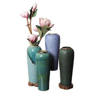 手工花瓶瘦高萝卜景德镇陶瓷青花花瓶家居摆件样板房金边花器35CM