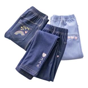 女童裤子儿童仿牛仔裤休闲裤宝春秋中大童打洋气底裤弹力裤铅笔裤