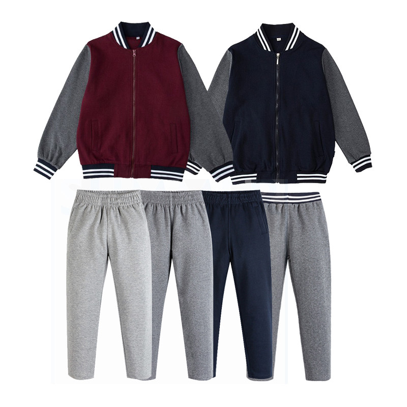 枣红藏青拉链棒球单件深灰色校服