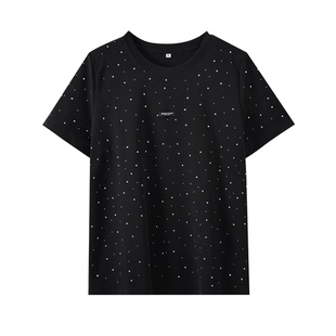 短袖女生春季大码200斤t恤2026新款胖mm美式夏天烫钻上衣体恤女款