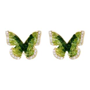 森系渐变绿色水晶蝴蝶耳环女小众设计高级感复古耳钉轻奢精致耳饰