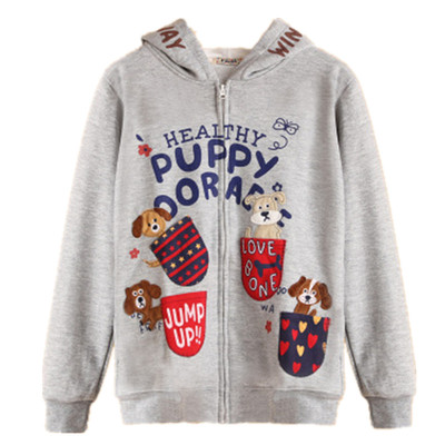 绣花春秋外套女棉混纺拉链衫开衫