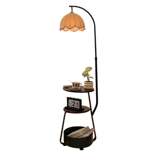 中古风落地灯卧室床头柜置物一体客厅沙发旁边几无线充电氛围台灯