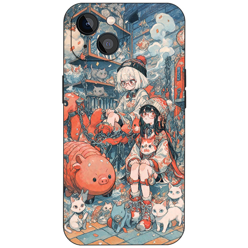 日式浮世绘眼镜少女唯美文艺手绘插画磨砂硅胶手机壳适用iPhone17ProMax苹果16小众个性二次元防摔磁吸保护套