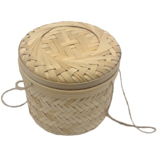 竹编竹盒定制包装盒编织茶叶礼盒竹制粽子篮圆形大中小号罐装带盖
