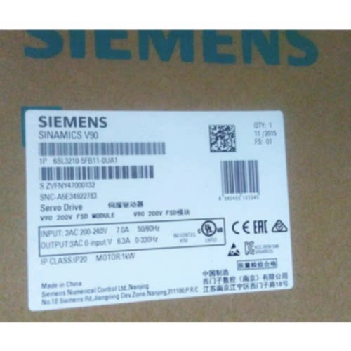 议价6SL30550AA005BA3西门子 V90伺服驱动器1千瓦 6SL3055-0AA00-
