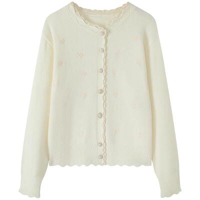 慕兔花边针织毛衣开衫