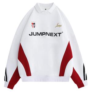 JUMPNEXT美式复古拼接polo领卫衣男女宽松休闲长袖上衣冬加绒加厚