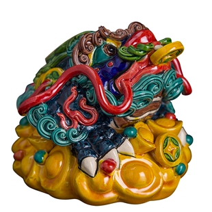 中式陶瓷艺术品车饰摆件家居装饰摆设开业送礼交趾陶招财三足金蟾