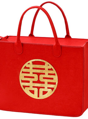 毛毡包中国红拉链承重包手提包
