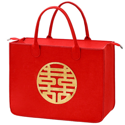 毛毡包中国红拉链承重包手提包