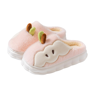 卡通棉拖鞋女款可爱苹果秋冬季毛绒居家室内情侣保暖毛拖鞋男棉鞋
