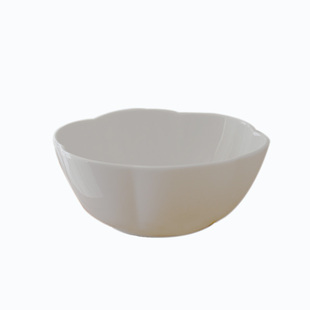 然而家 日式简约花形白色小碗汤碗面碗陶瓷餐具沙拉水果碗甜品碗