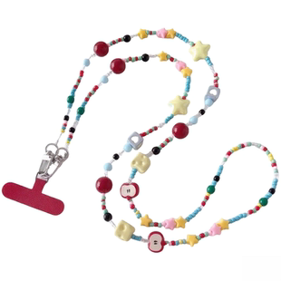 可爱手机链甜妹少女心串珠挂链夏日彩虹色卡通链条斜挎可背链子