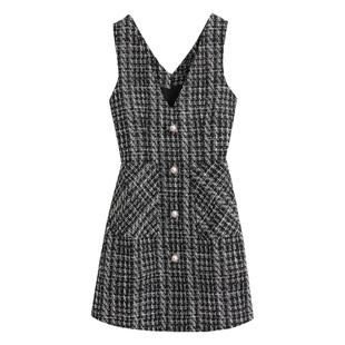 春季毛呢背心裙女秋冬新款韩版显瘦中长款气质格子百搭无袖连衣裙