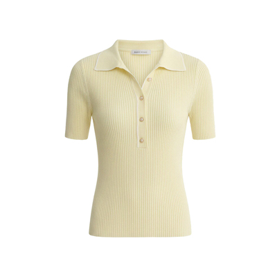 百家好法式黄色翻领针织短袖女