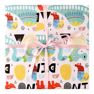 礼品包装纸卡通可爱礼盒花纸男孩女孩礼物纸高级感大儿童手工贴纸diy生日圣诞礼物盒子包花束礼品纸包装批发