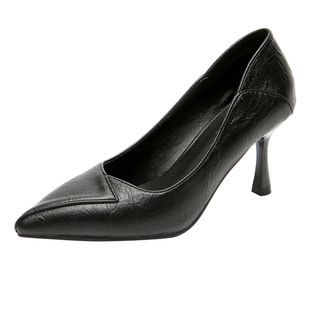 黑色高跟鞋胖脚宽3cm低跟不累脚职业工作加肥大码女鞋41一43春秋