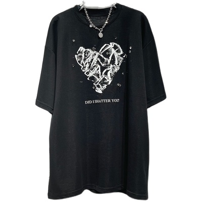 短袖休闲风字母亮钻宽松显瘦T恤