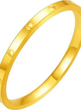 周六福3d硬金戒指女款定价车花亮面素圈戒指送女生官方节日礼物