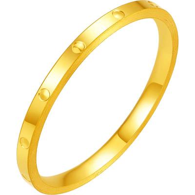 周六福3d硬金戒指女款定价车花亮面素圈戒指新年礼物官方旗舰店