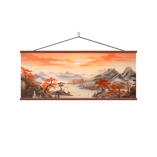 鸿运当头山水画办公室挂画茶室风景画沙发背景墙水墨画客厅装饰画