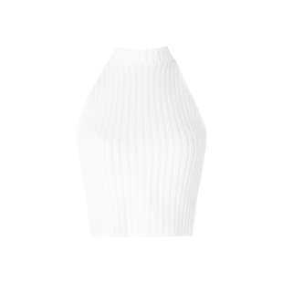 ourhour 镂空透视 白色高领短款背心不规则叠穿半裙 女设计感套装