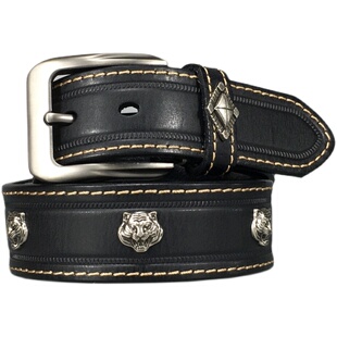 虎头皮带青年男士腰带头层牛皮2023新款复古真皮铆钉针扣原创裤带