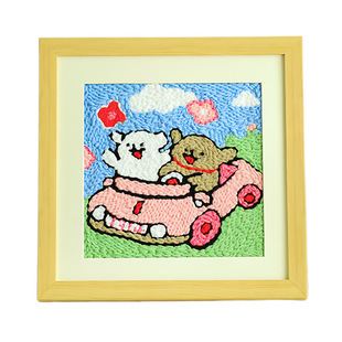 戳戳绣diy情侣可爱线条小狗材料包手工刺绣毛线画相框纪念日礼物
