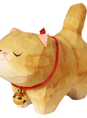 木雕可爱猫摆件客厅玄关生日礼物