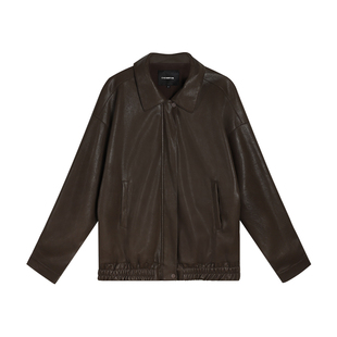 辰米范 黑色皮衣外套女短款秋季宽松pu皮夹克上衣复古长袖机车服