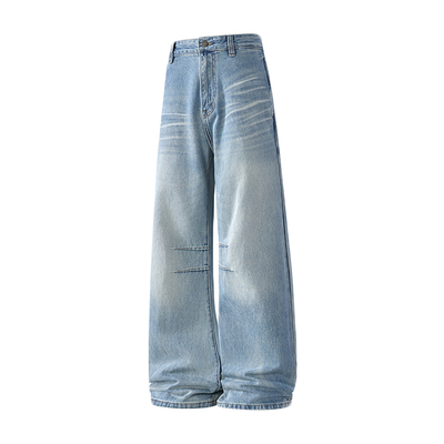 美式复古浅蓝阔腿显高显瘦牛仔裤
