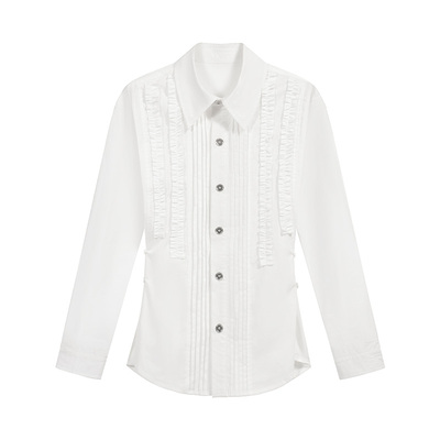 F1protagonist 收腰两穿立体裁剪木耳边显瘦设计感弹力衬衫上衣女