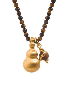 盐岛葫芦虎眼石项链双挂坠天然串珠轻奢高级感毛衣链设计吊坠颈链