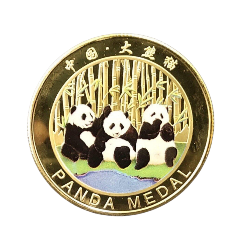 新款金色大熊猫彩绘纪念币