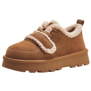 热风2025年冬季新款女士加绒勃肯雪地靴魔术贴短筒厚底靴女棉鞋子