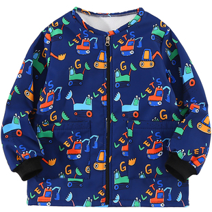 男童罩衣羽绒服儿童幼儿园围裙加绒画画拉链小孩长袖防脏防水护衣