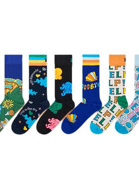 【春夏款】Happy Socks X 披头士联名袜子设计师创意图案中筒袜