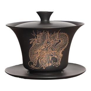 建水紫陶盖碗单个高档薄胎悬停旋转不烫手盖碗三才茶杯茶碗茶具