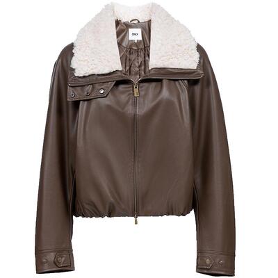 ONLY宽松保暖毛领PU棉服外套