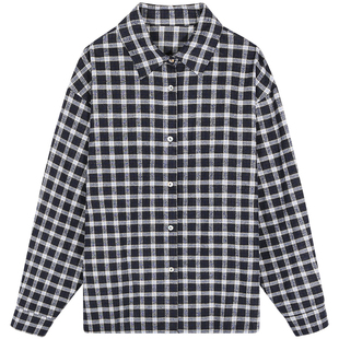 落落狷介女款2026年新款春装长袖格子衬衫小个子宽松印花上衣小众