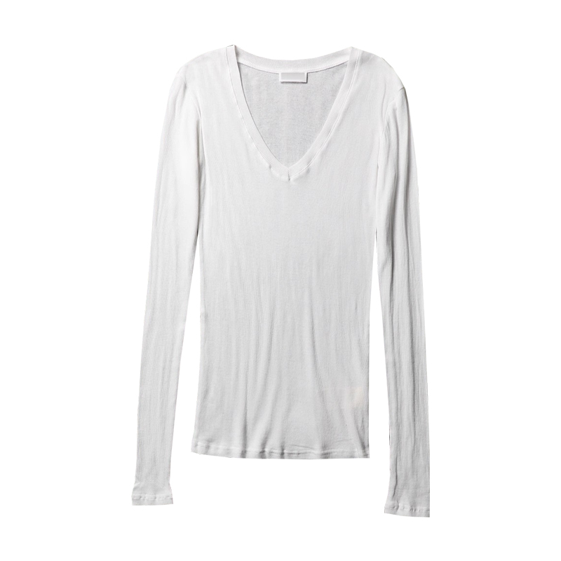 TANG TOWN 塑造曲线美 诠释多元叠穿魅力 全棉微透V领打底长袖T恤