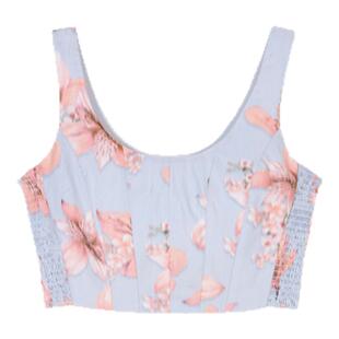 Maje2025春夏女装法式时尚花卉印花方领宽肩带无袖短款吊带上衣