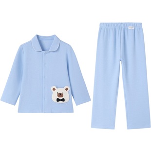 全棉时代春秋季新款儿童针织华夫格家居服男女童宝宝睡衣睡裤套装