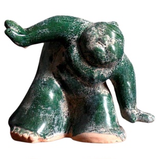 汉绿釉陶器相扑俑甩袖俑绕襟俑击鼓俑乐器俑文物复制物收藏艺术品