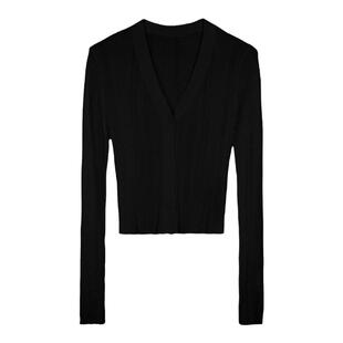 弥古黑色天丝亚麻针织衫女夏薄款防晒针织开衫春秋吊带裙外搭罩衫